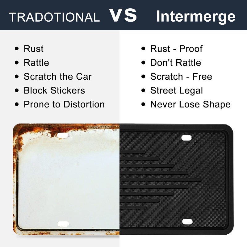 Intermerge License Plate Frames, 2 Pack, Universal US Car Black TPU Bracket Holder. Rust-Proof, Rattle-Proof, Weather-Proof with Drainage Holes Car Accessories - Image 2